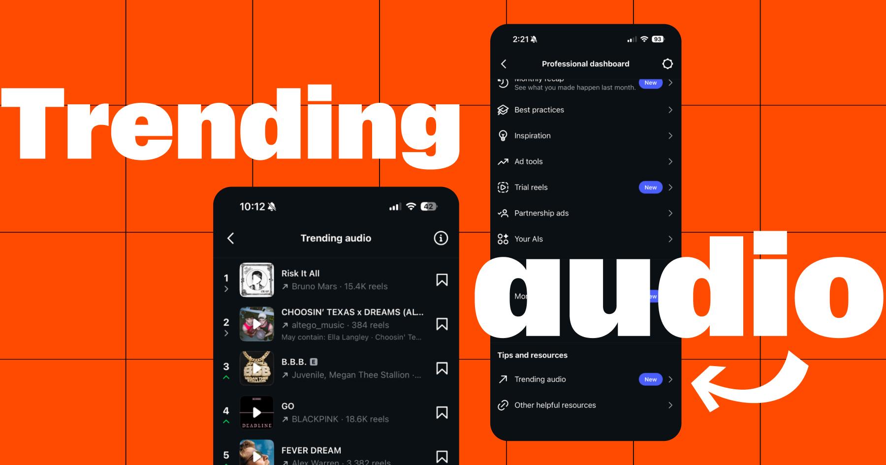 Screenshot of trending audio settings 