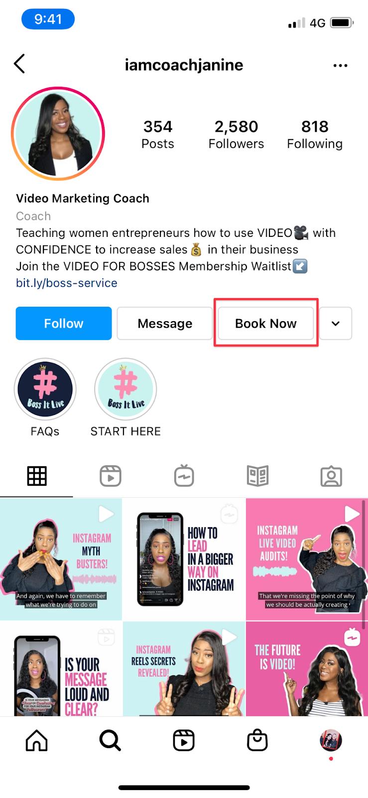 book now button for instagram service providers