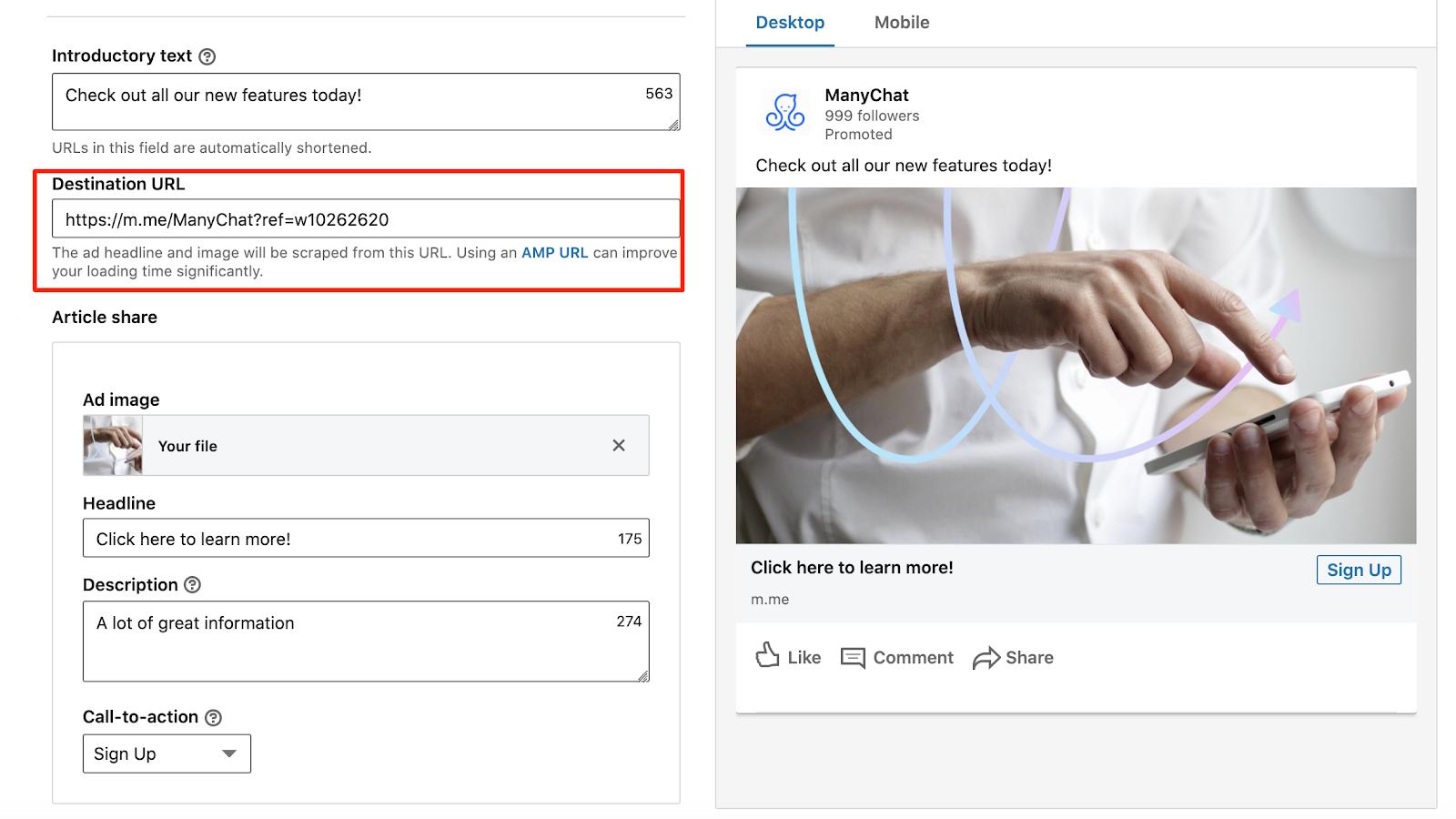 Send paid traffic to Manychat bot