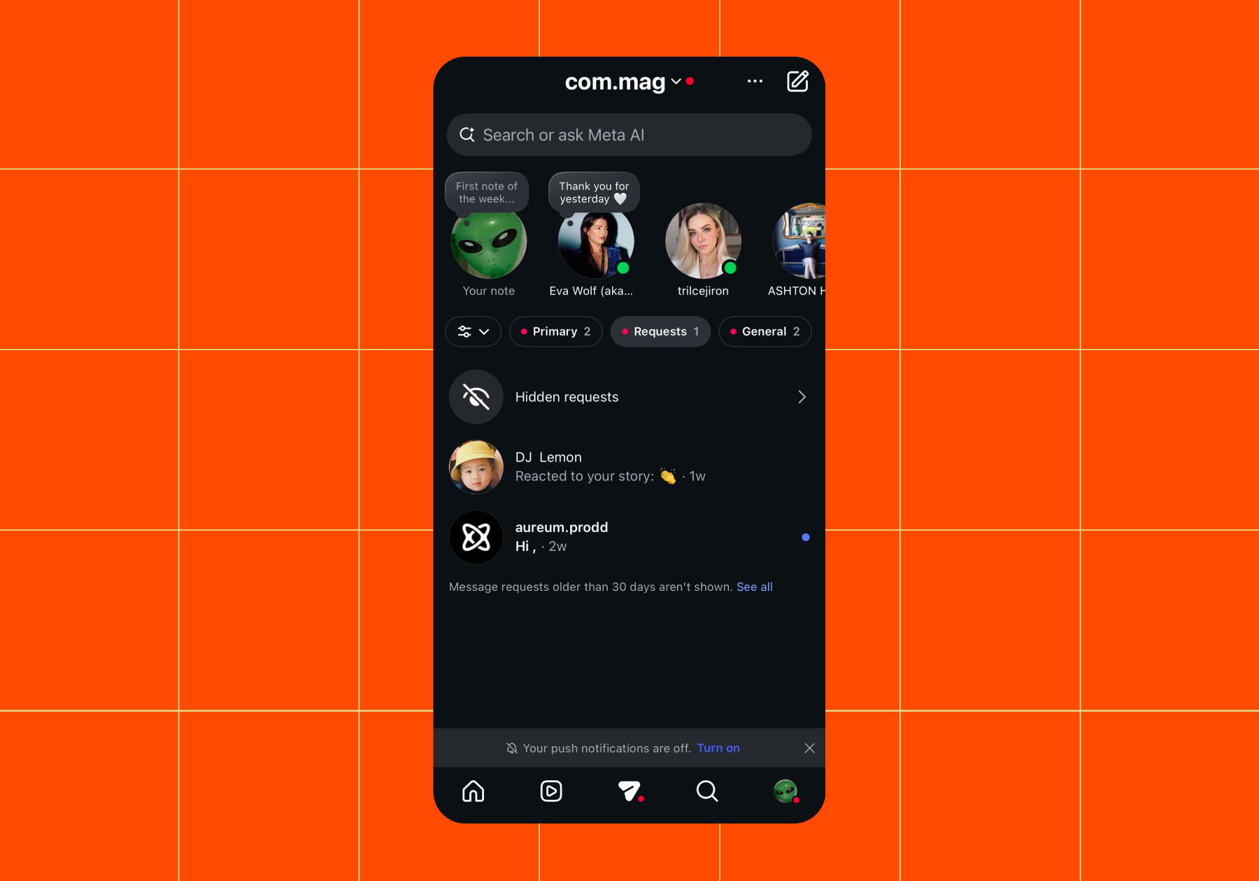Screenshot of the Requests tab in your Instagram inbox