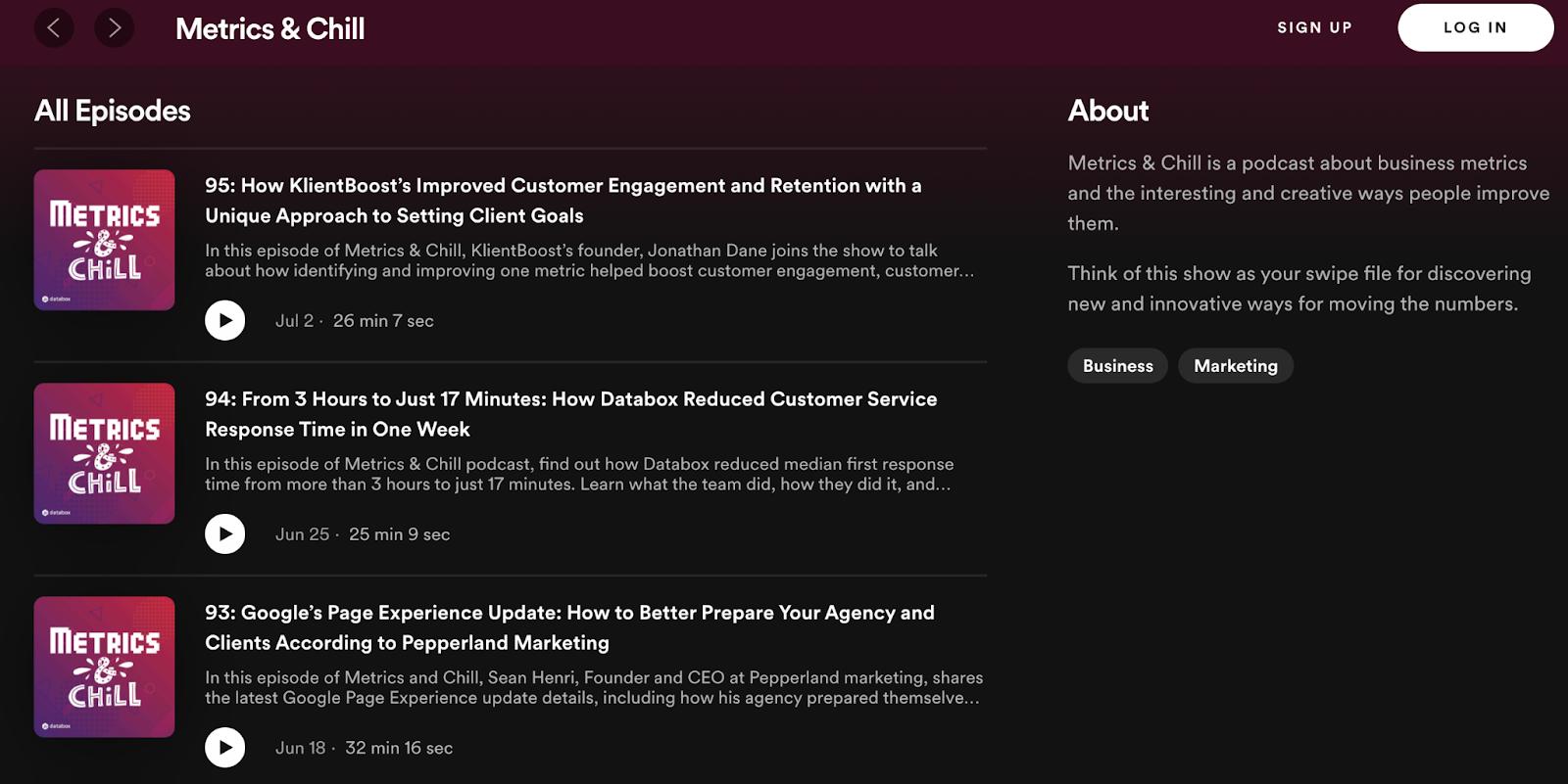 top marketing podcast: metrics and chill