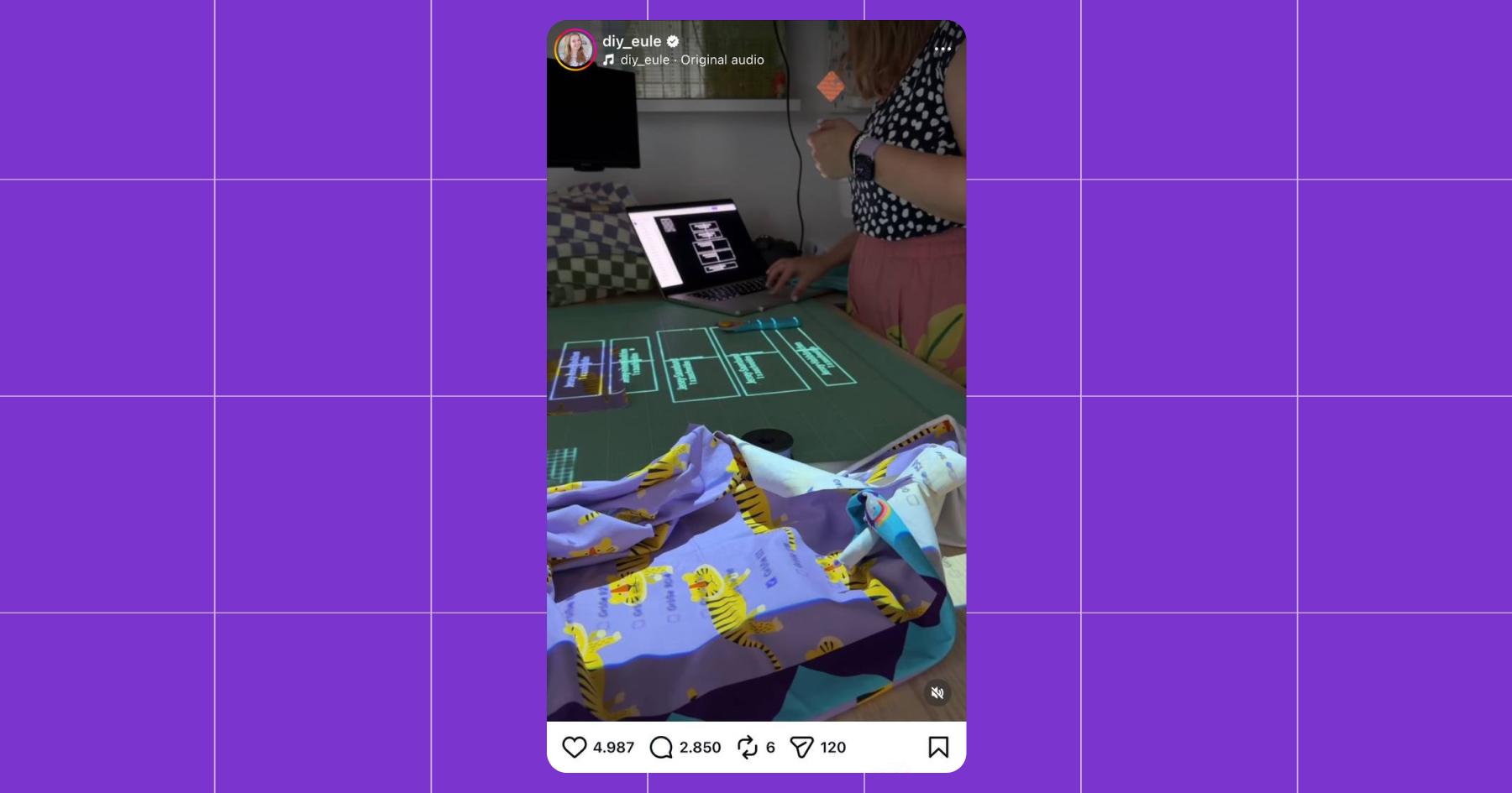 Screenshot of Nastasia Mohren's Instagram account showing the fateful moment she shared projector pattern cutting and it blew up