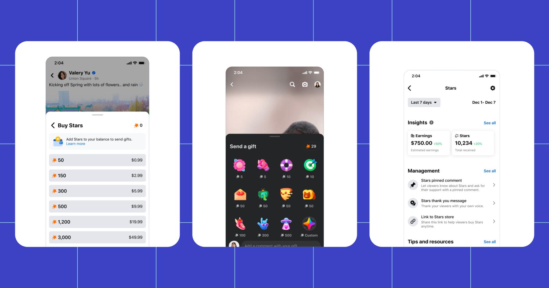Screenshot of monetization tools in Meta Business Suite, including Facebook Stars and Instagram Gifts