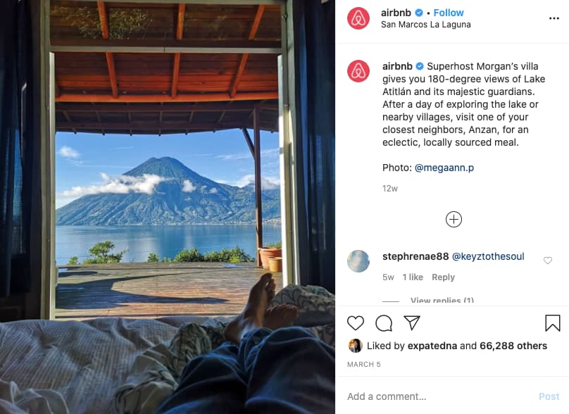 User-generated content example from Airbnb for social media campaign ideas