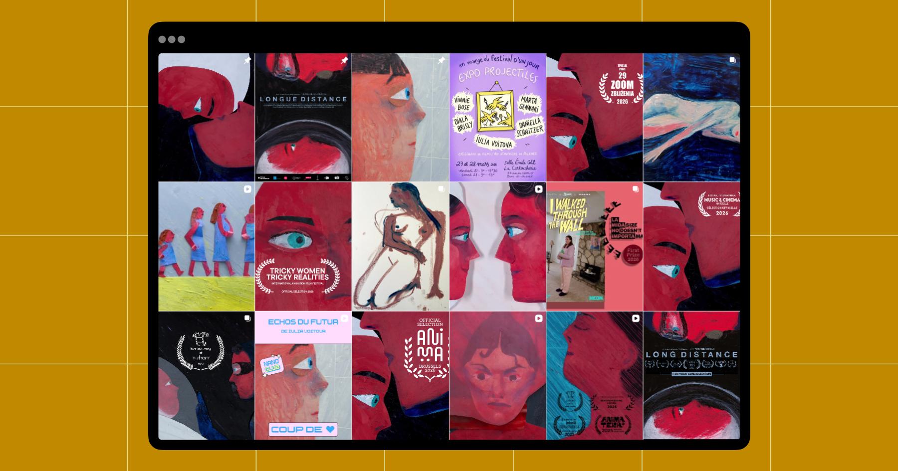 Screenshot of French animation artist Iulia Voitova's Instagram grid