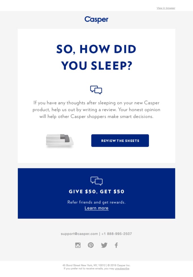 Getting customer feedback example from Casper