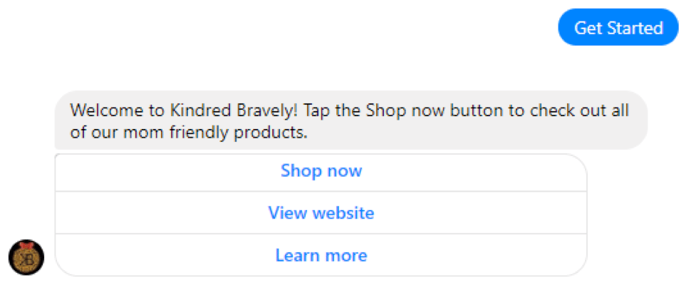 Kindred Bravely welcome message chatbot