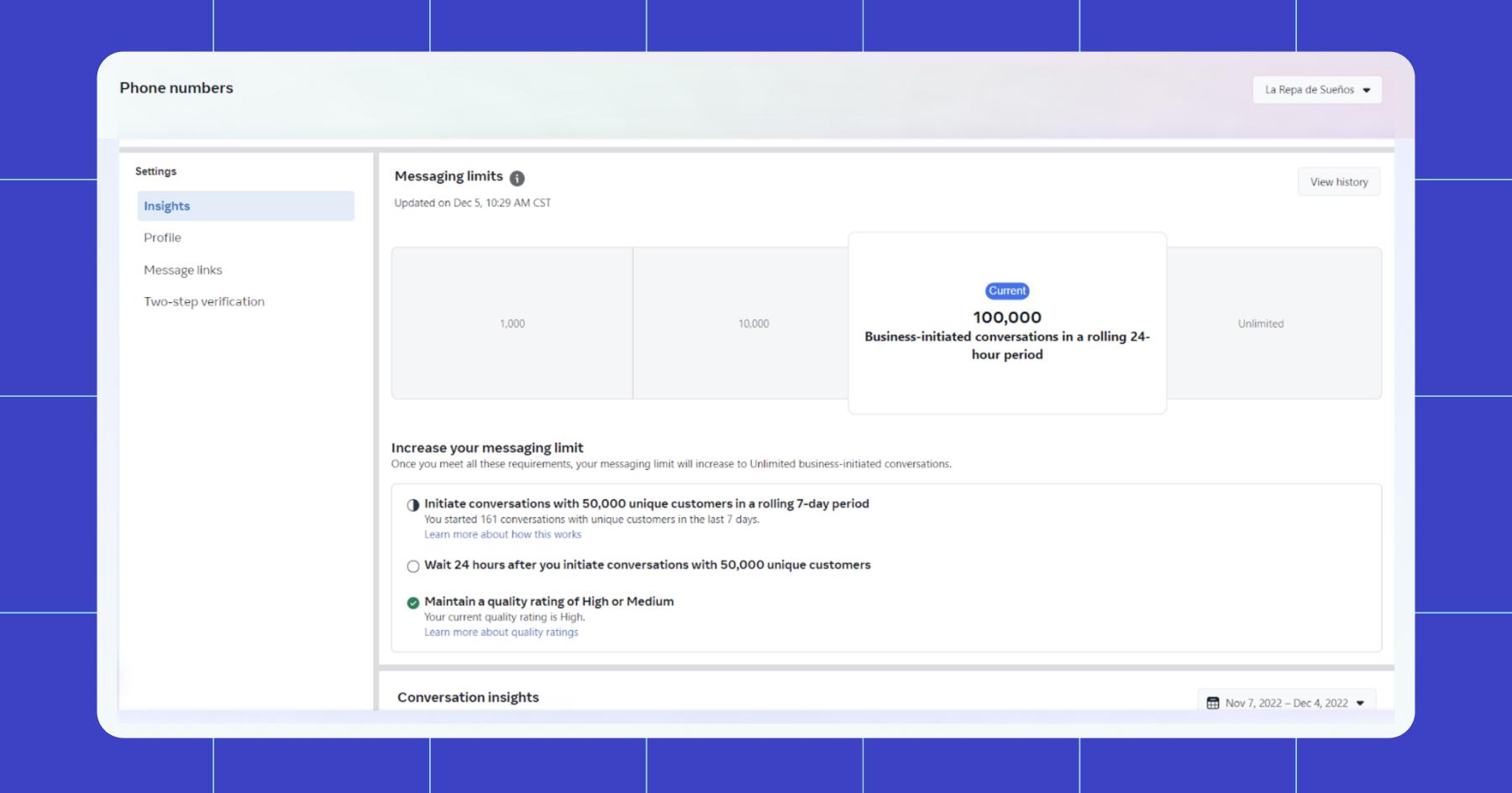 Screenshot of the WhatsApp broadcast template approved by Meta