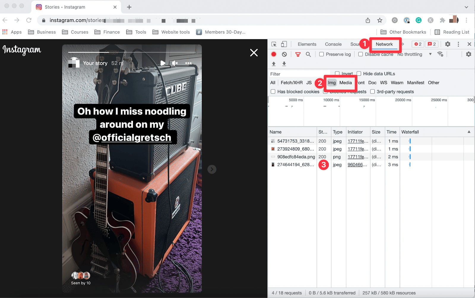 Saving IG story on desktop step 2