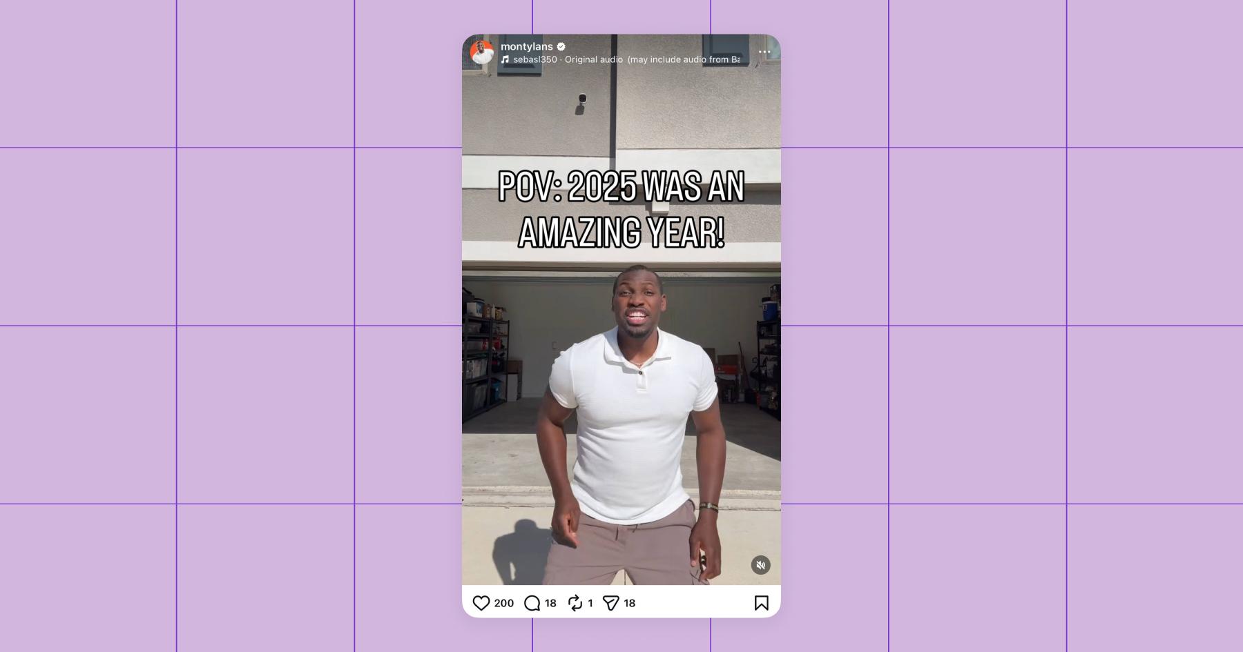Screenshot of Monty Lans on Instagram with the caption "POV: 2025 was an amazing year!"