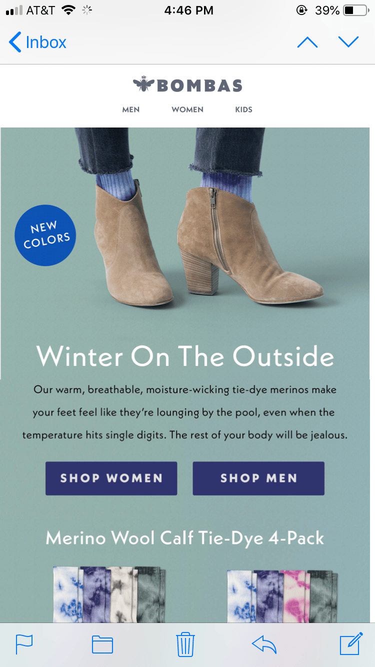 Email Marketing Example from Bombas
