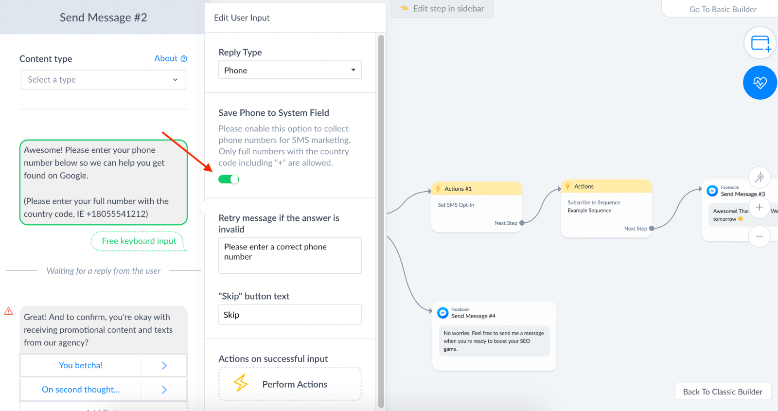 Saving Phone Numbers to System Field Inside Manychat