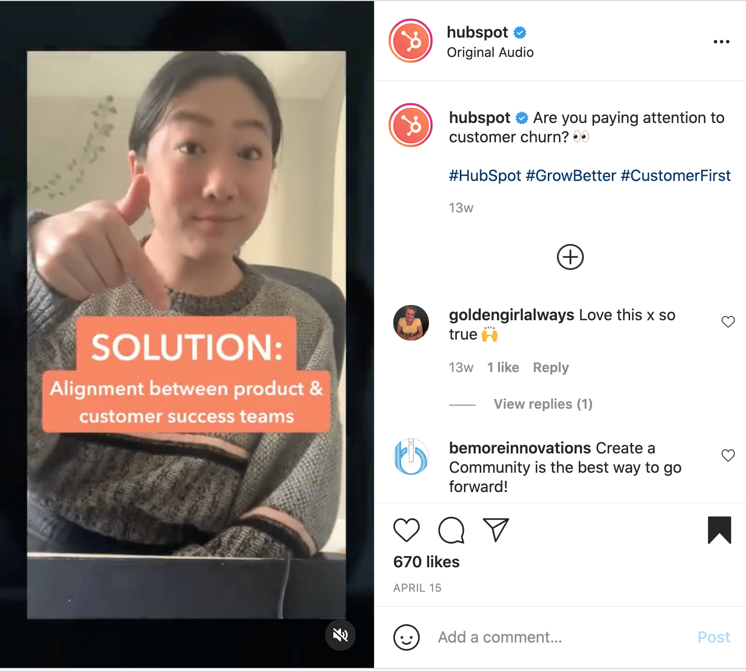 b2b instagram reels example - hubspot
