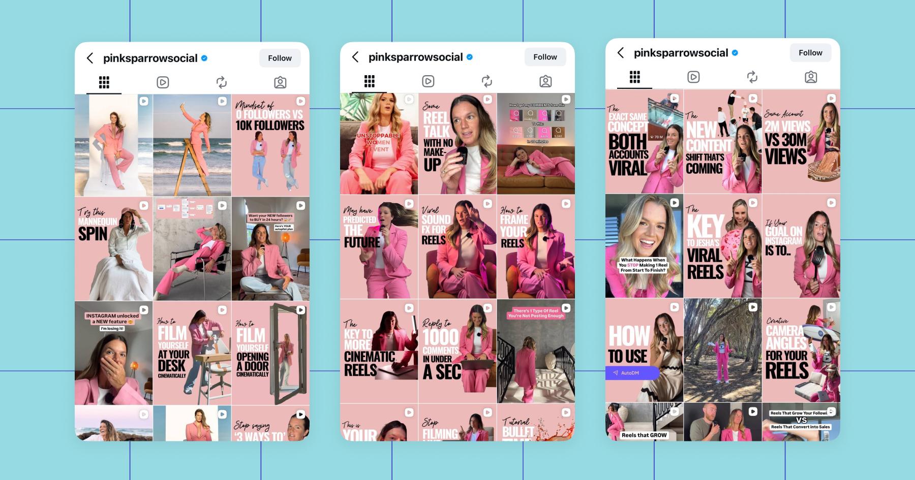 Screenshot of Pink Sparrow Social posts on Instagram 