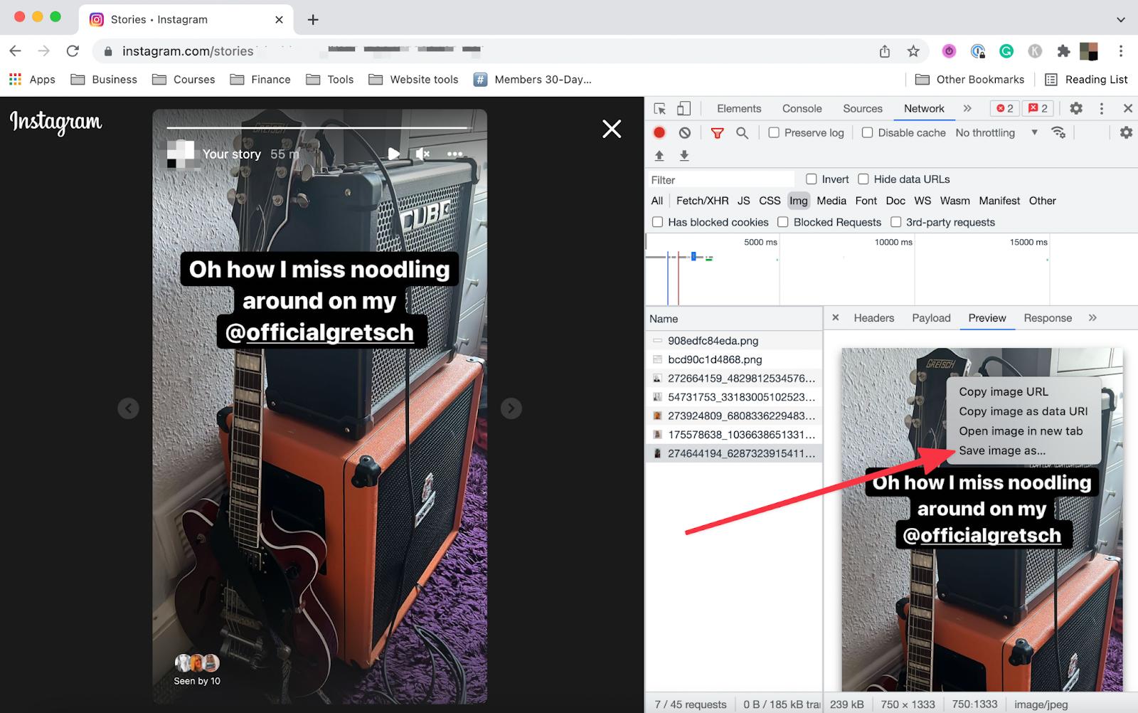 Saving IG story on desktop step 4