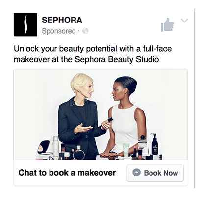 Click-to-Messenger ad example from Sephora