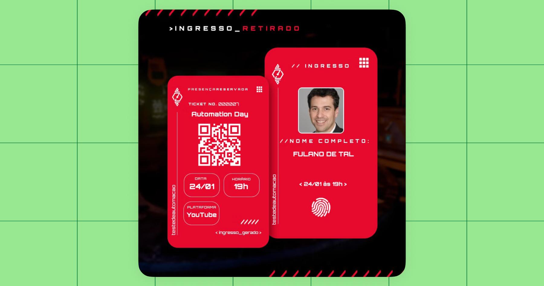 Screenshot of personalized ticket