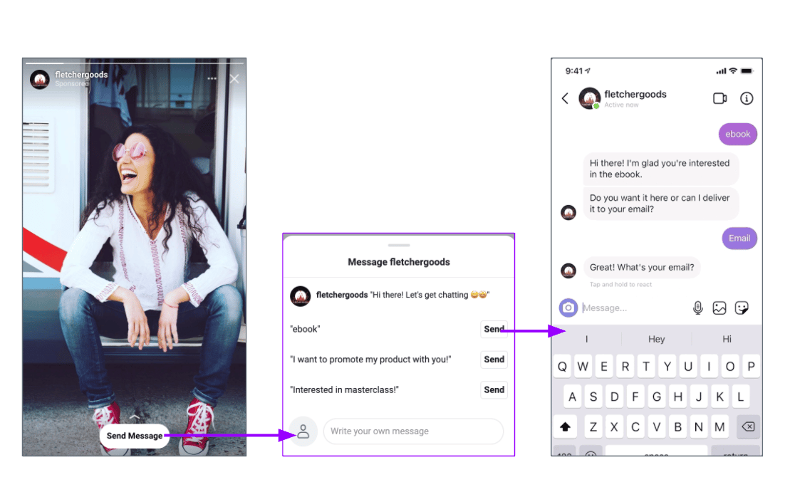 Keyword replies for Instagram story ad