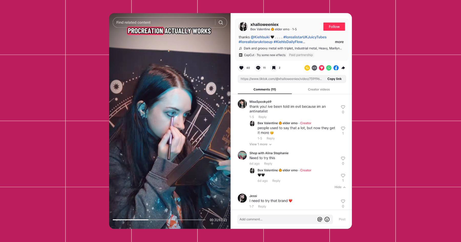Screenshot of an "elder emo" GRWM video on TikTok