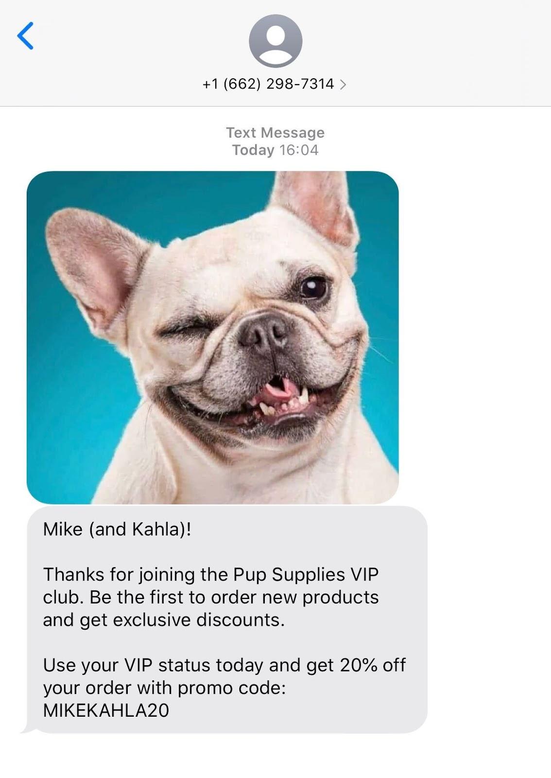 SMS loyalty club example