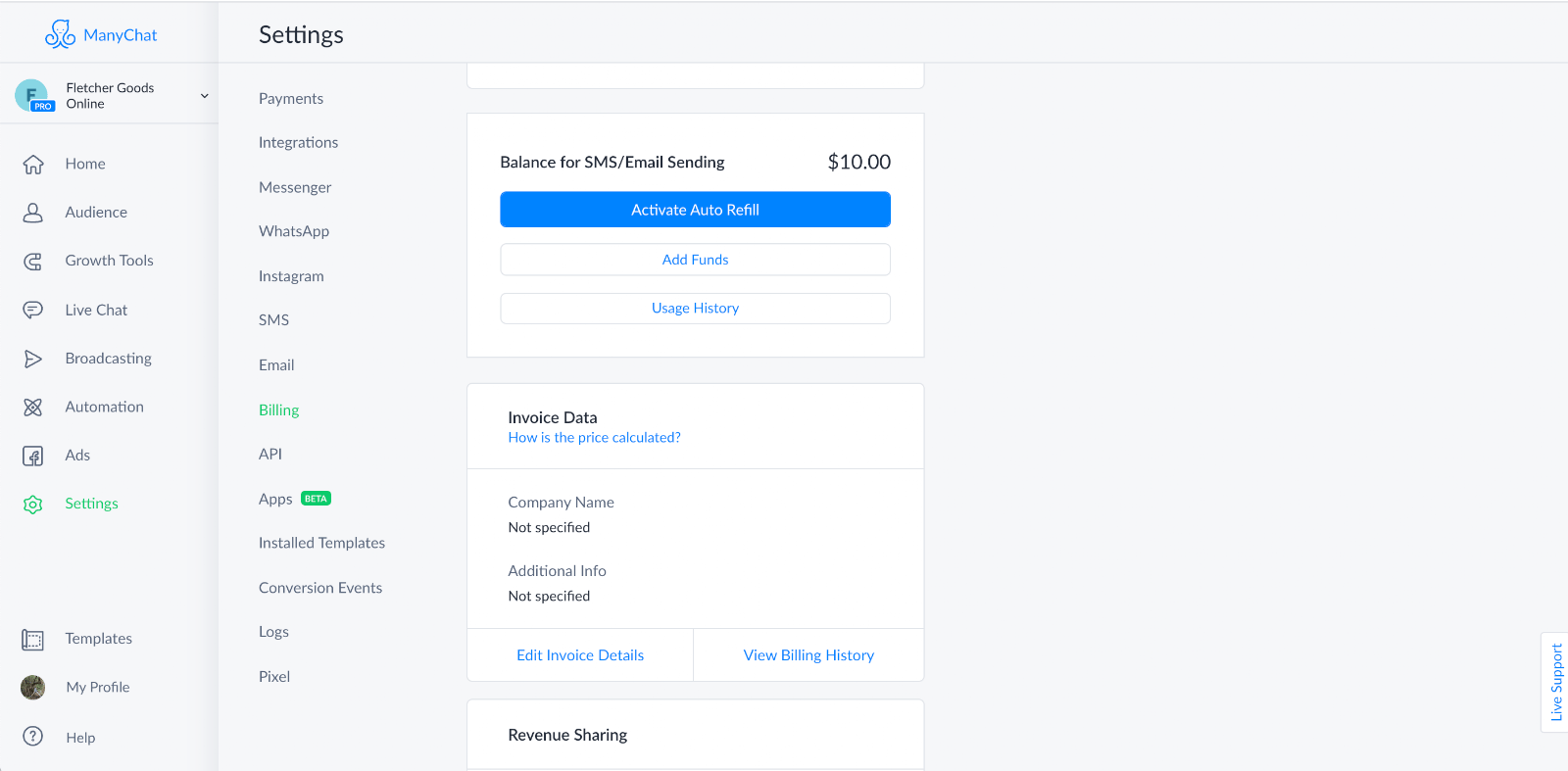 manychat wallet setup