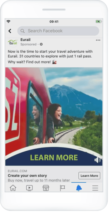 Eurail retargeting ad on Facebook