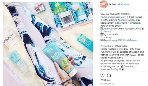 Fabletics giveaway example