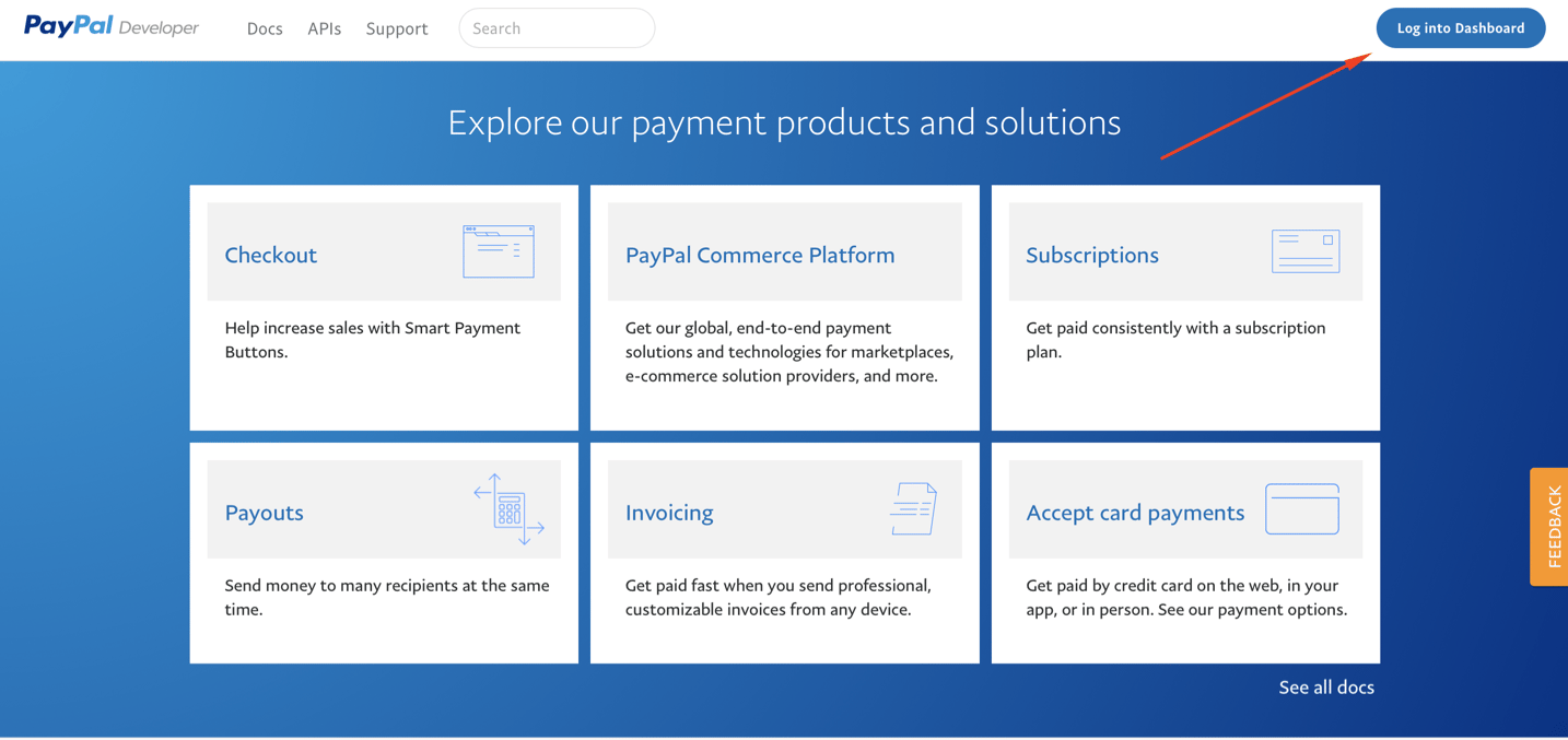 Logging into PayPal Developer account