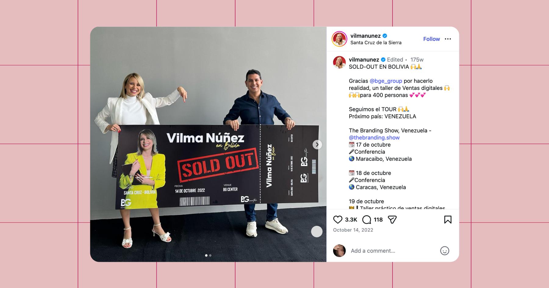 Screenshot of Vilma Nunez on Instagram
