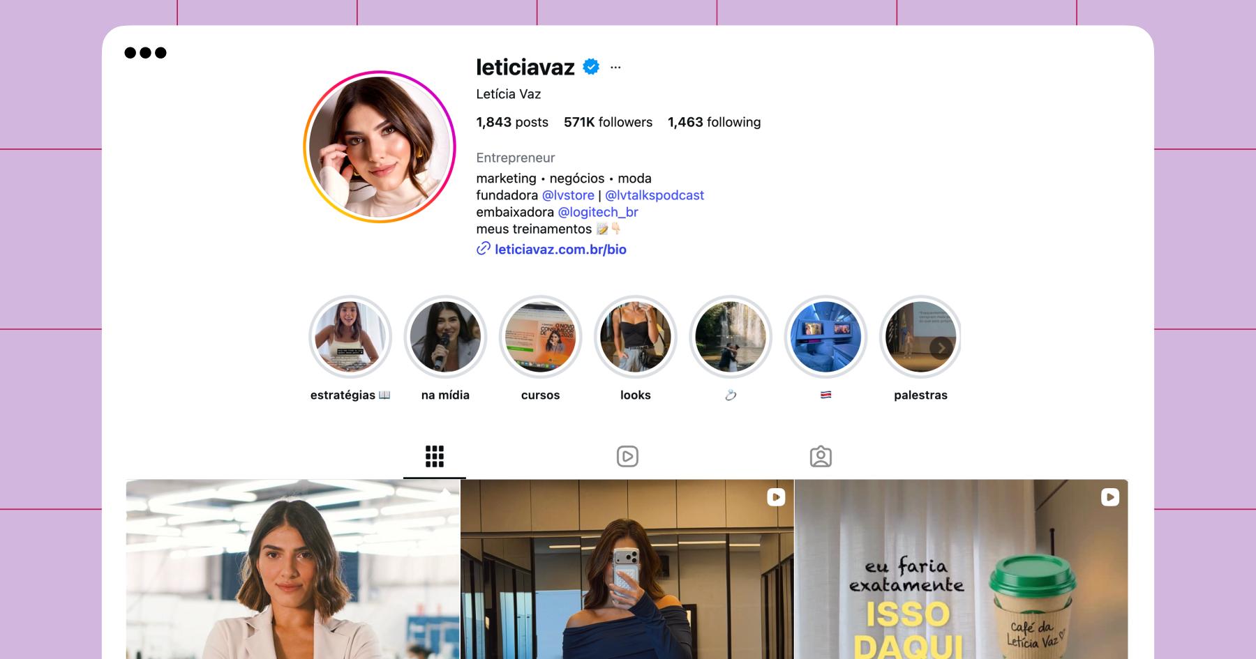 Screenshot of Letícia Vaz on Instagram