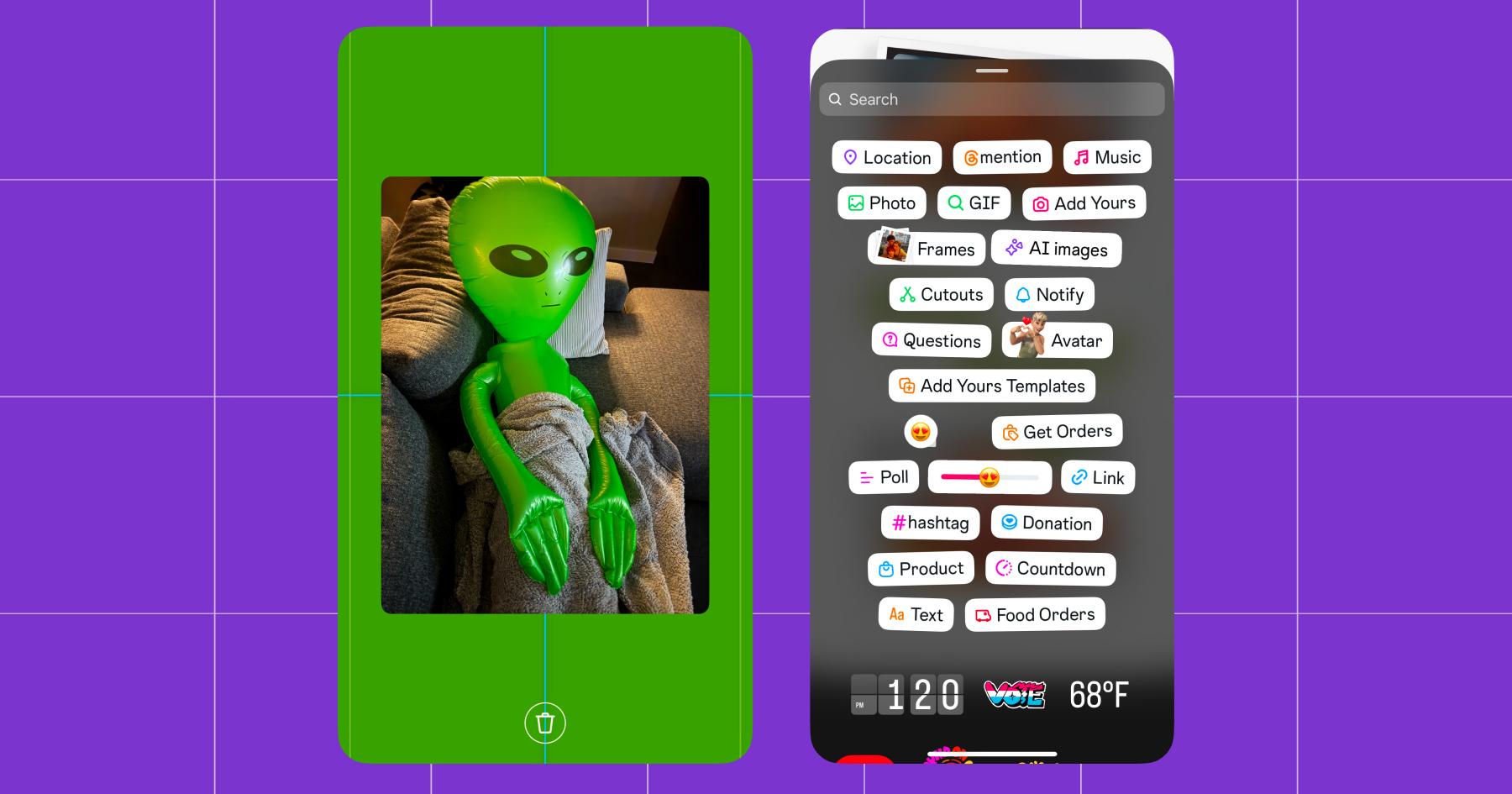 Screenshot of background fill options for an Instagram Story