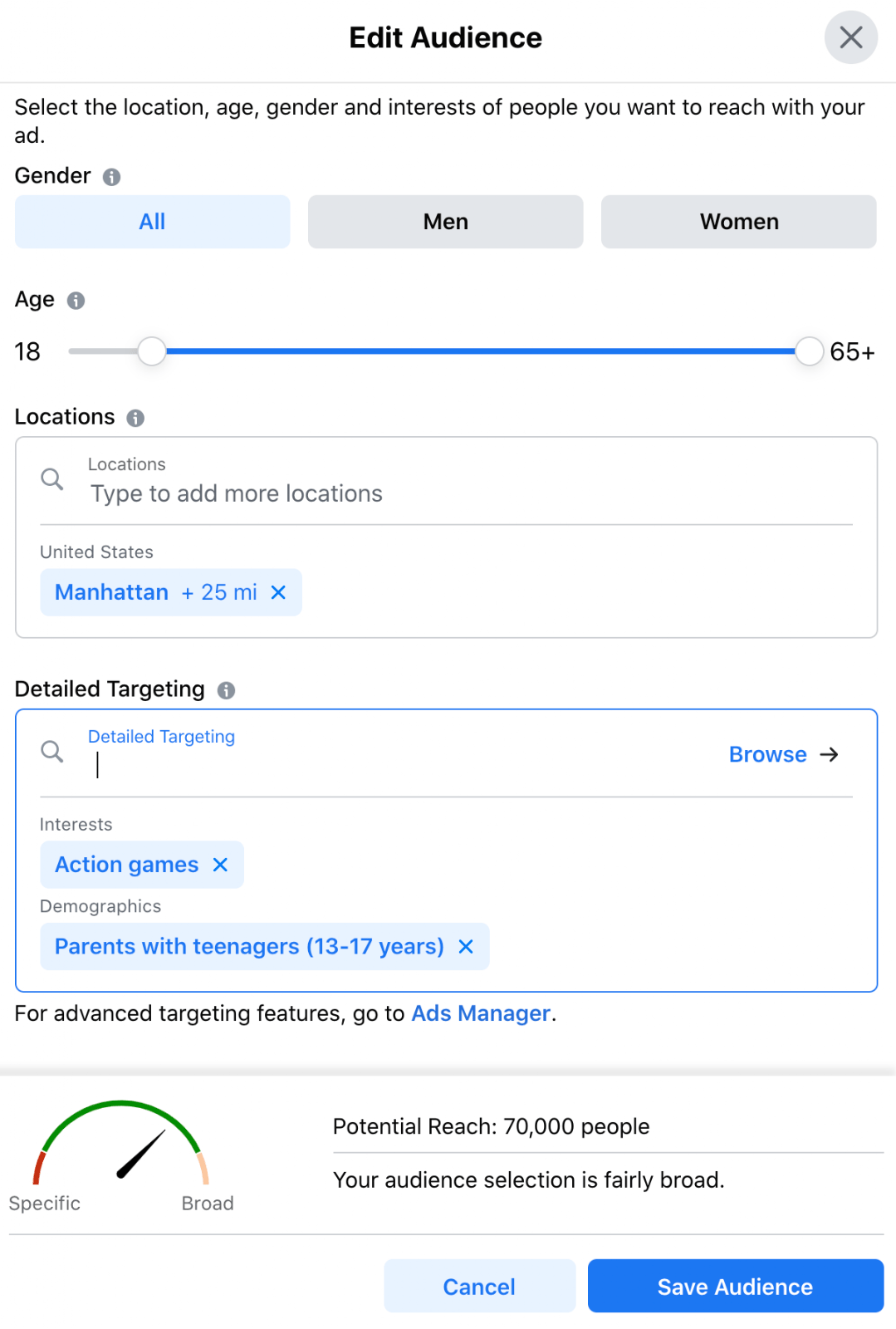 Editing audience for facebook boost post