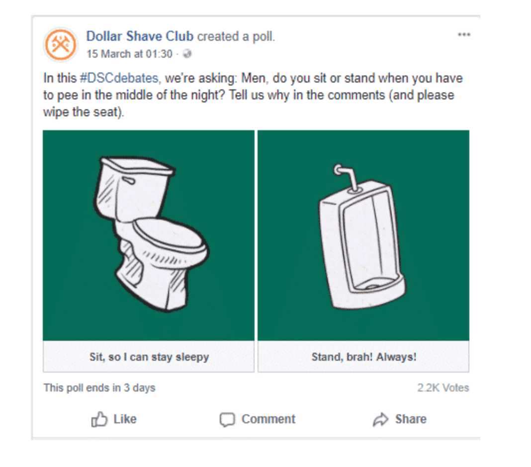 Being active on social media Dollar Shave Club example