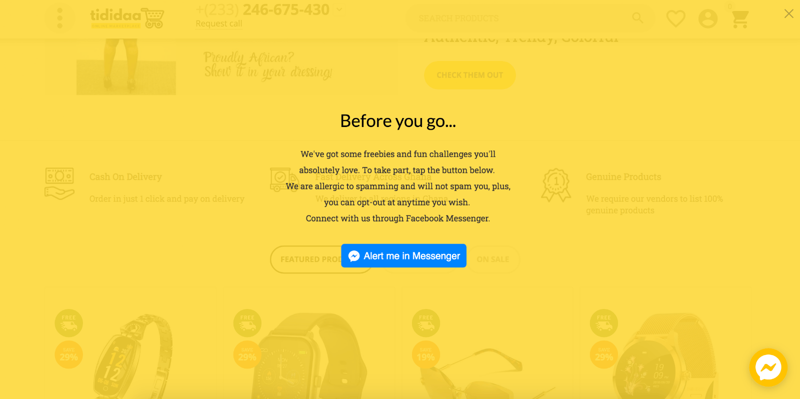 Manychat Page takeover widget example: Tididaa