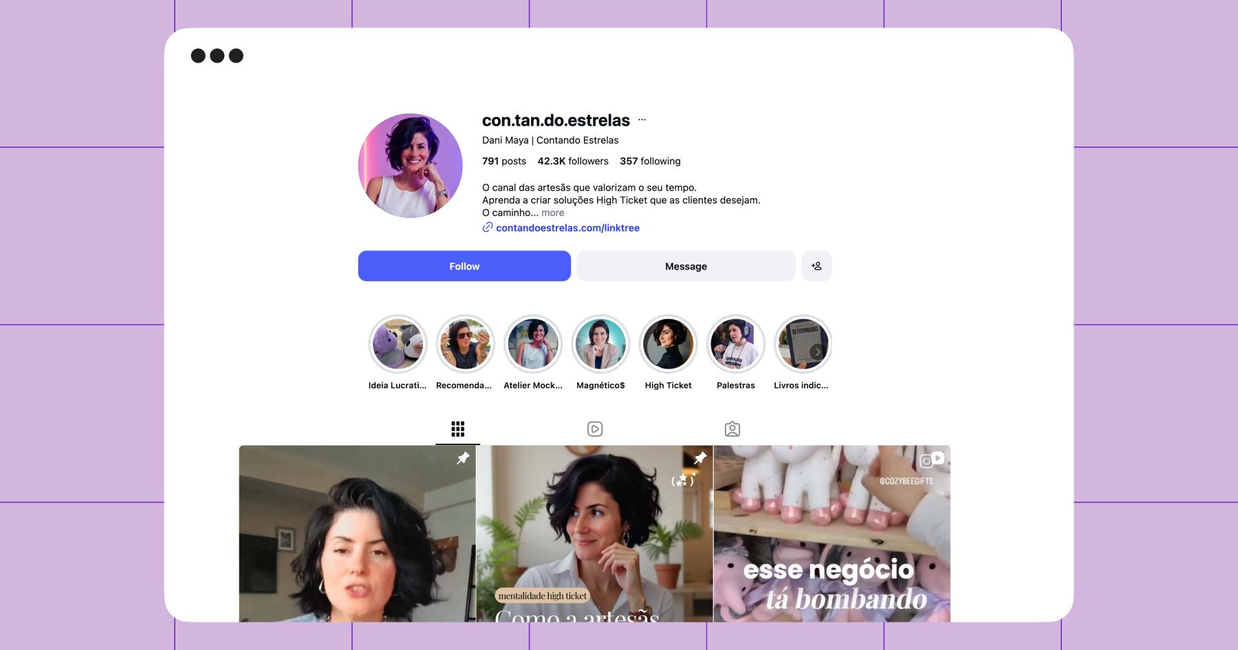 Screenshot of Dani Maya's Instagram profile for Contando Estrelas