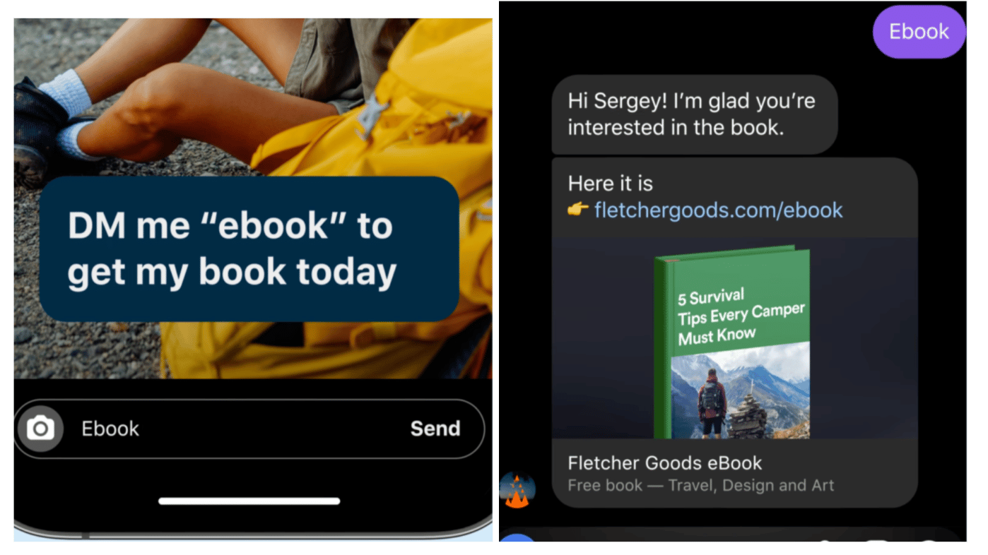 instagram automation by manychat ebook trigger 