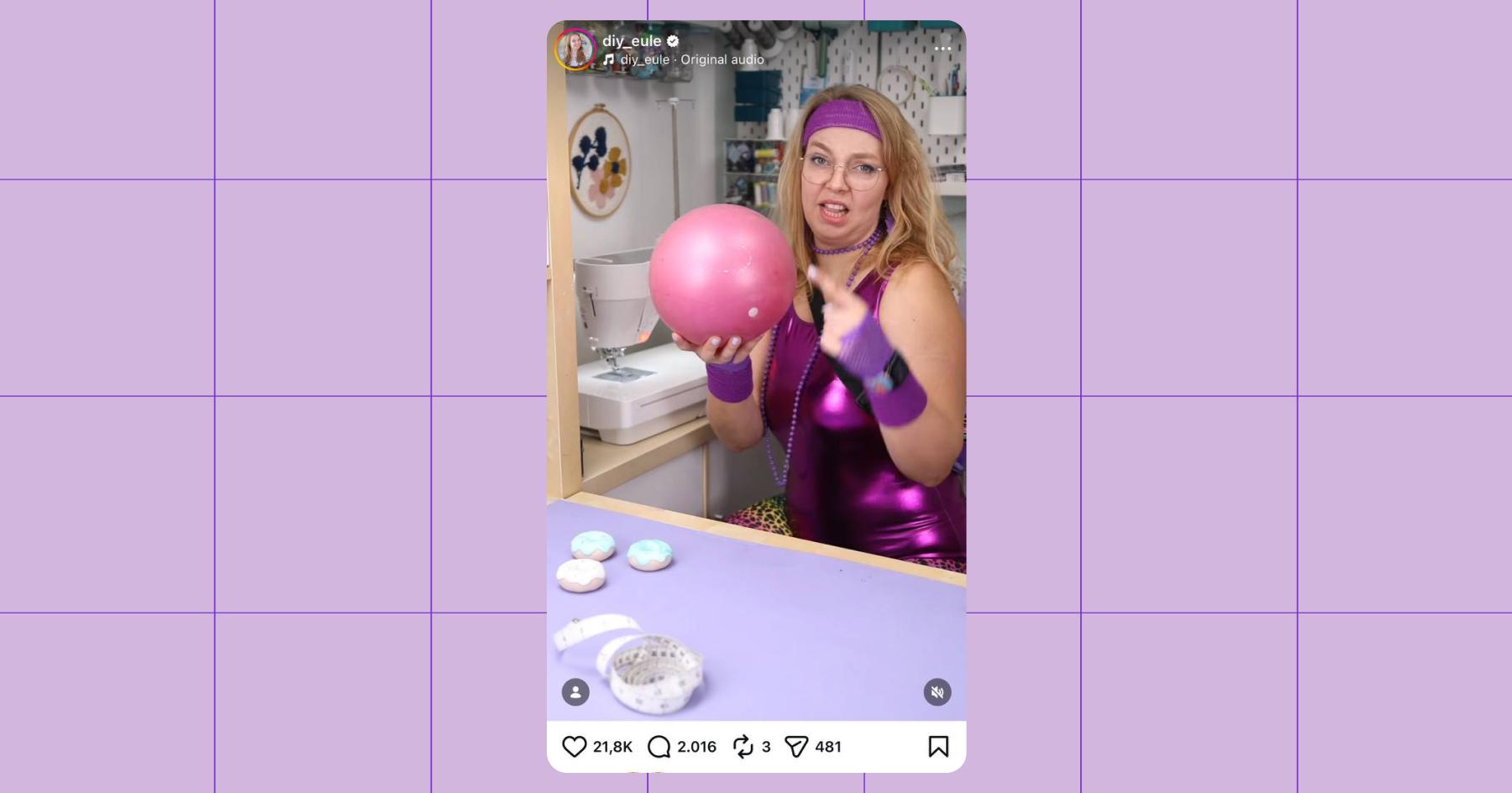 Screenshot of a Nastasia Mohren's Instagram post; she's wearing a purple latex leotard, rainbow leopard print leggings, and clearly is taking herself very seriously