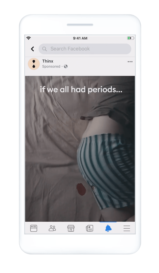 Thinx Facebook advertising with video example