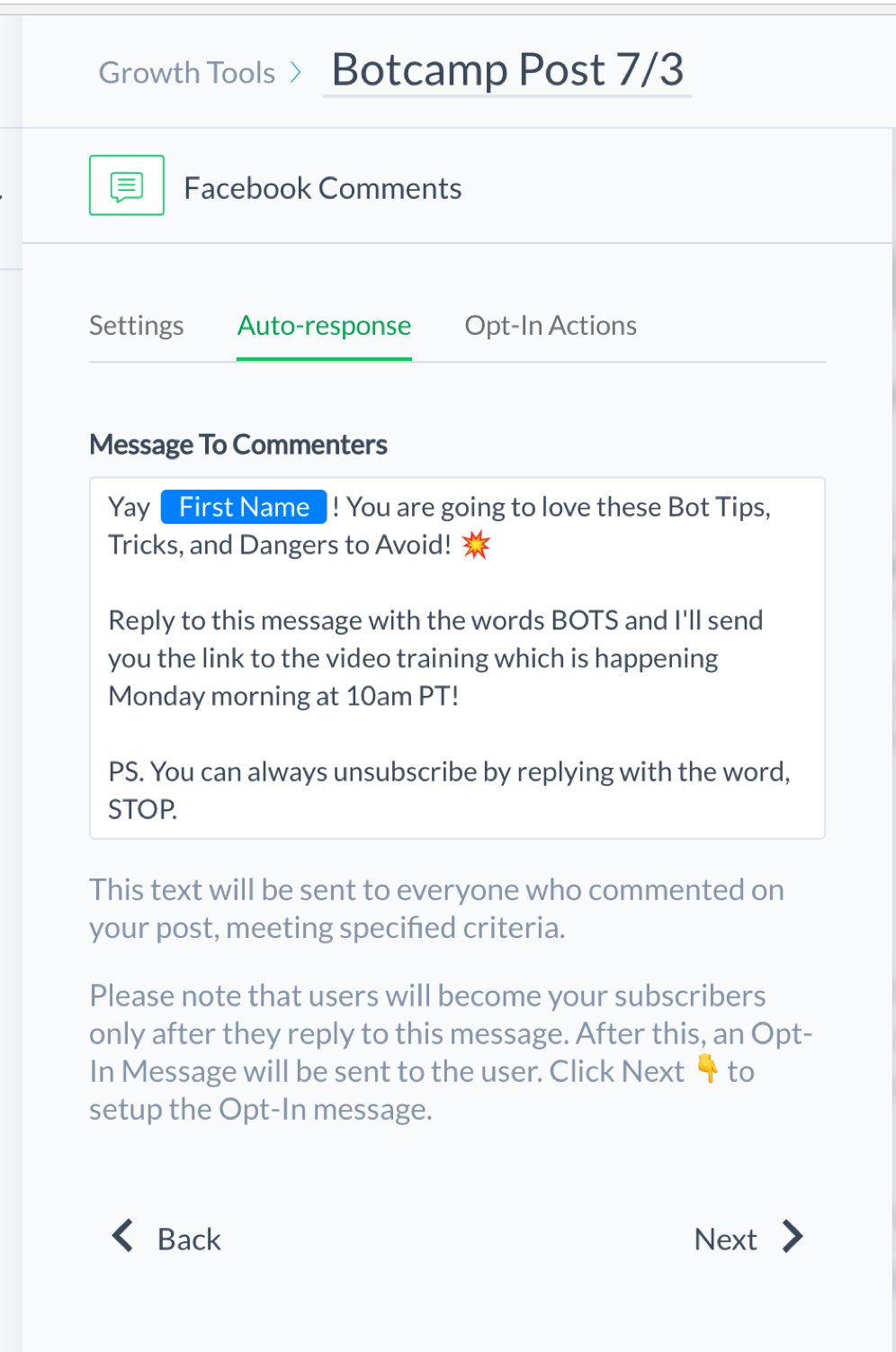 Molly Mahoney uses Manychat's Growth Tool