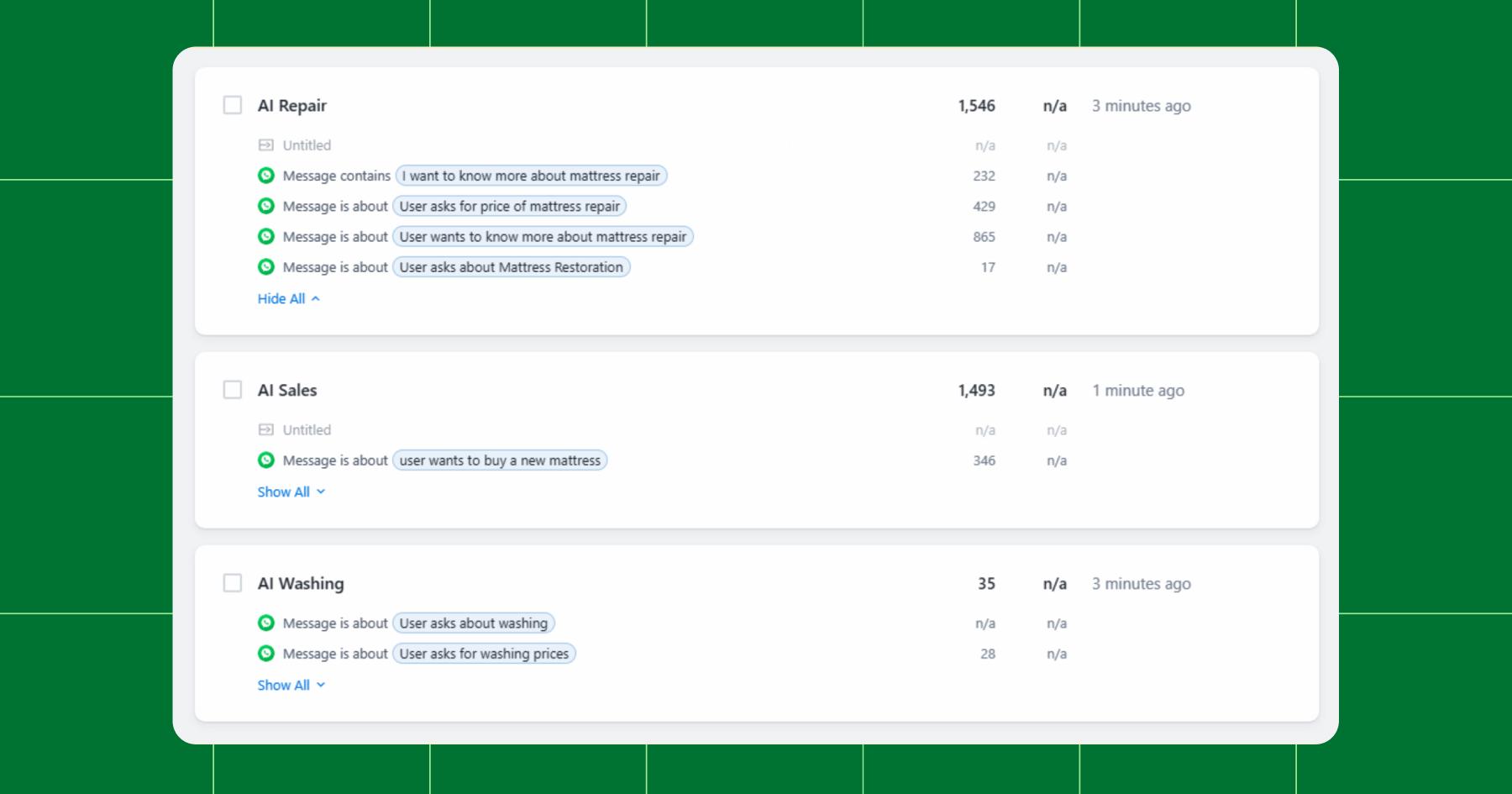 Screenshot of Julio, the AI assistant's message settings 