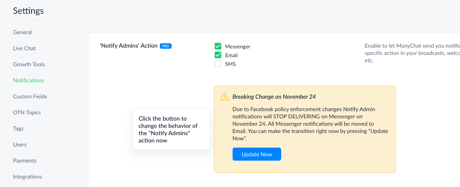 Manychat Notifications