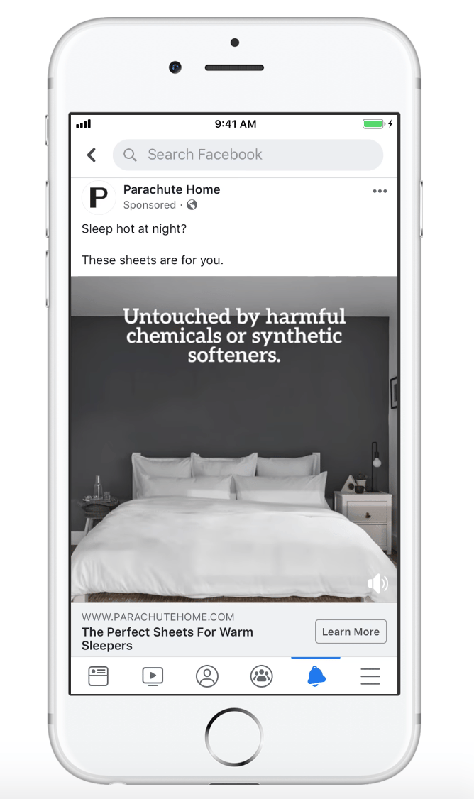 Facebook ad copy example from Parachute