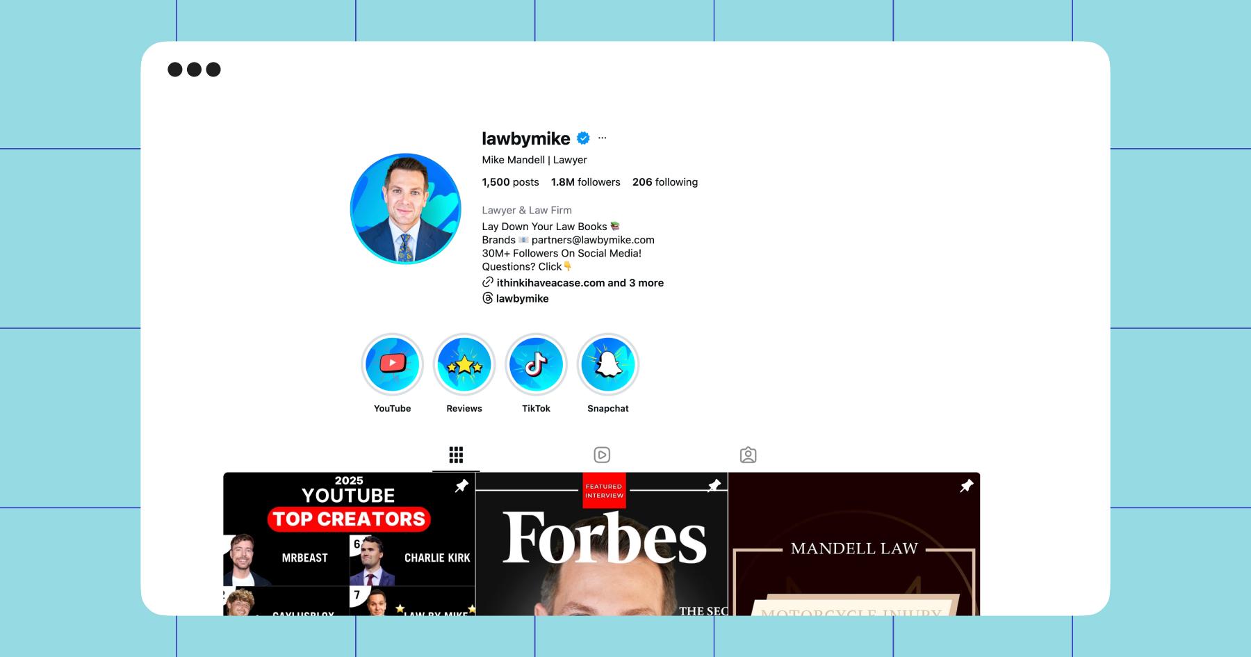 Screenshot of Law by Mike's Instagram profile 