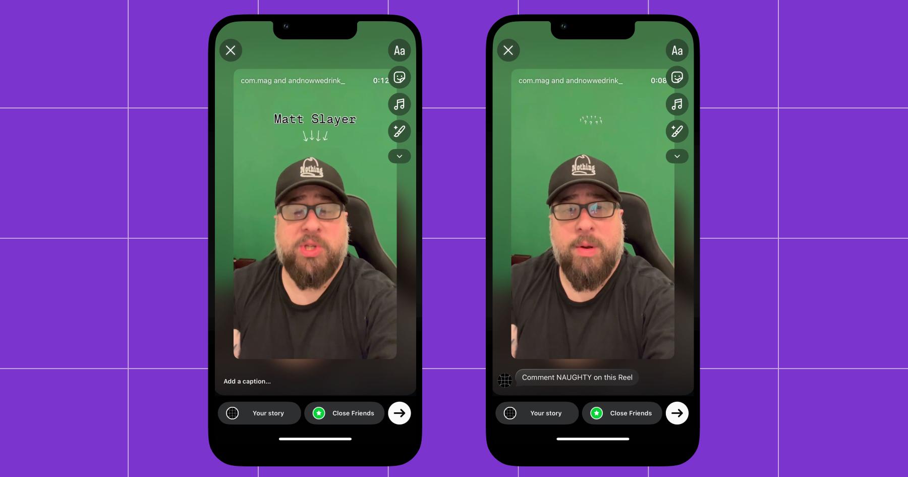 Screenshot of Instagram account showing how you can share a Reel to your Story and enhance it by adding captions and other details