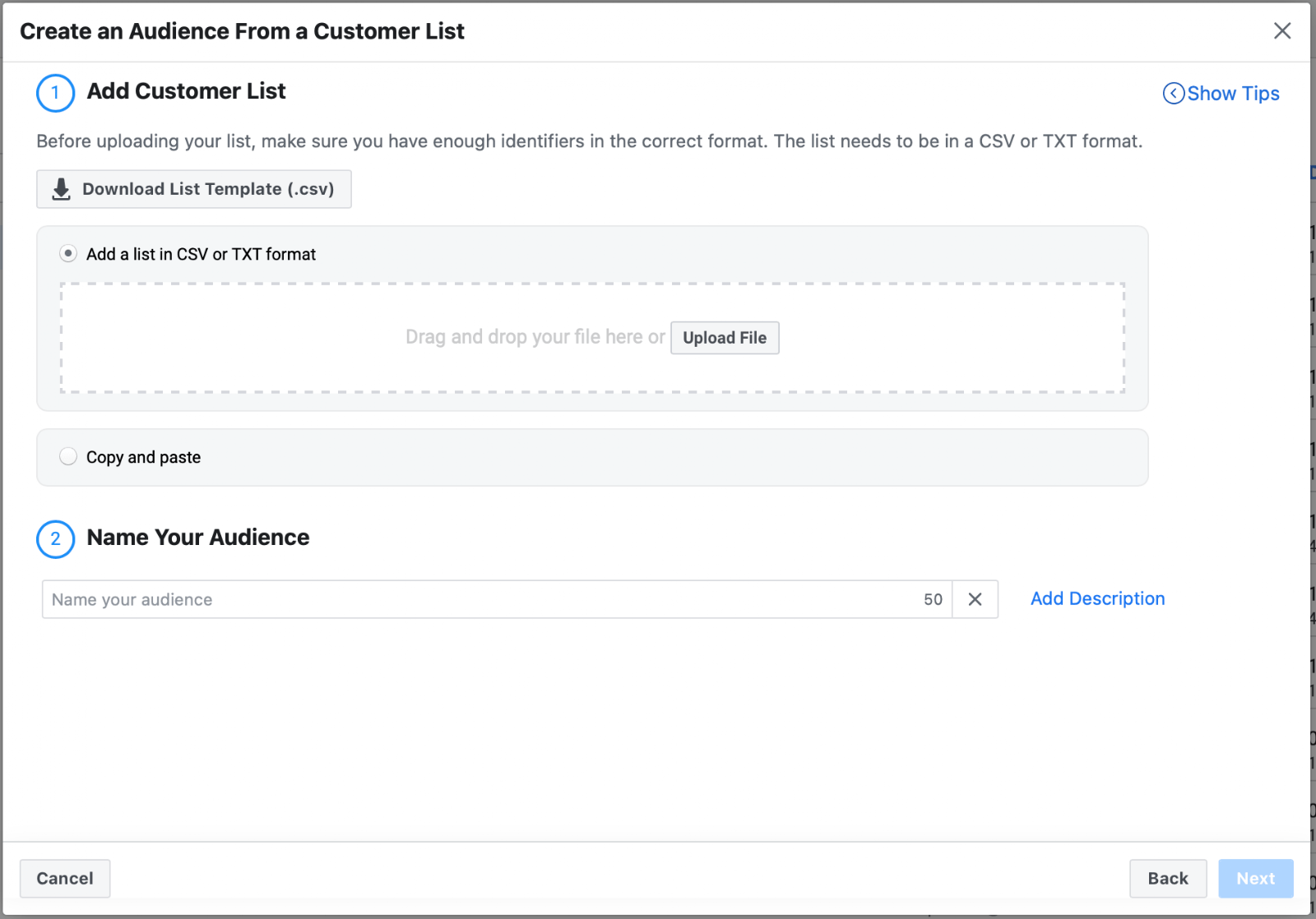 Uploading customer list