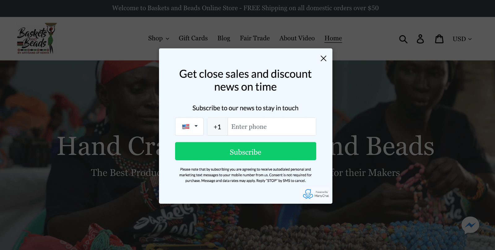 SMS Modal on Homepage