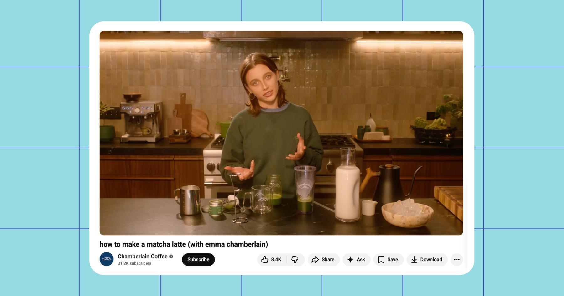Screenshot of Chamberlain Coffee from creator Emma Chamberlain showing how to make a matcha latte