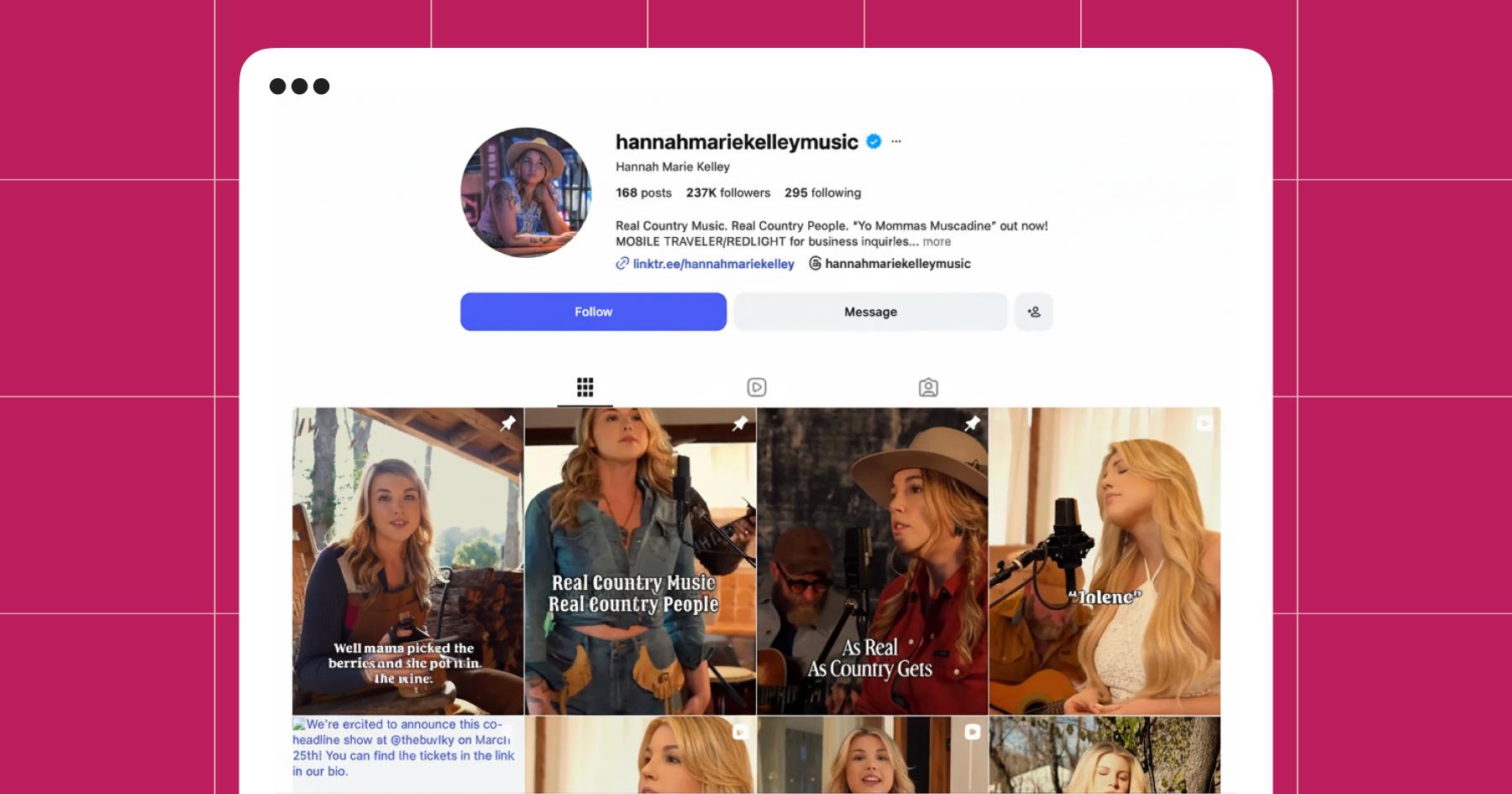 Screenshot of Hannah Marie Kelley's Instagram account