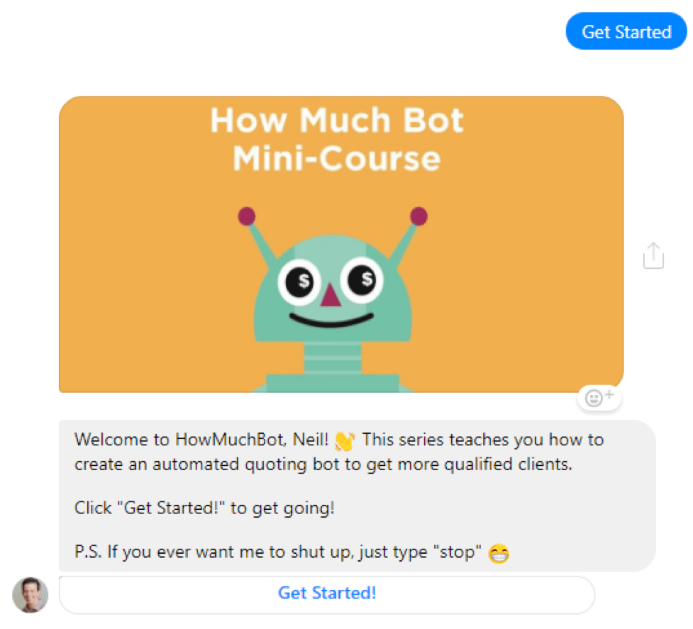 How Much Bot mini course via manychat messenger