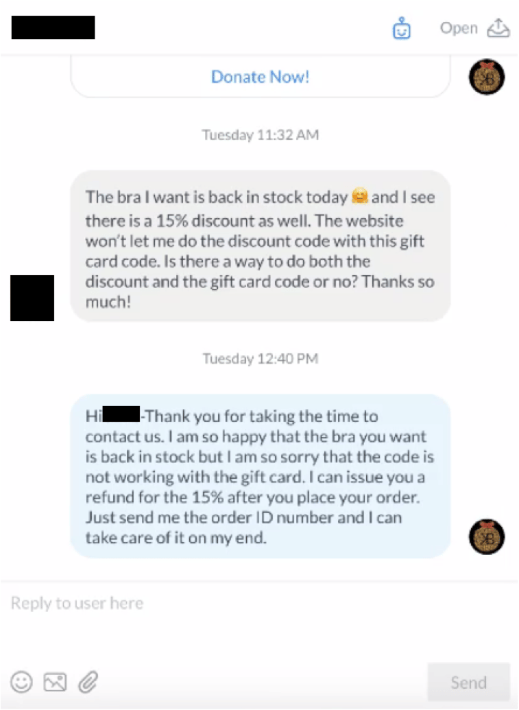 Manychat Live Chat | Kindred Bravely example thread